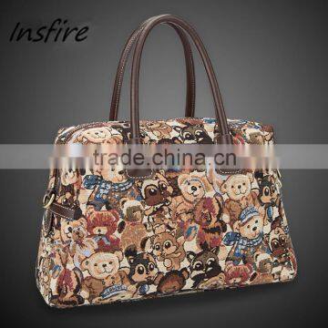 Outdoor cute bear print fashion canvas women handbag