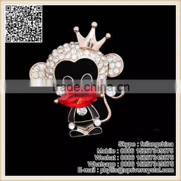 Cute Red Crystal Mouth Monkey With Crown Brooch Fashion Animal Brooch