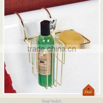 Over the rim soap basket with polished brass