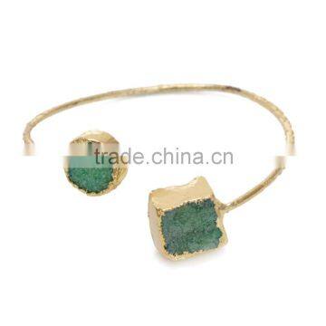 New Arrival Natural Double Druzy Bracelet Expandable Wire Gemstone Bangle Quartz Bracelet photo-6