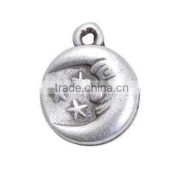 Wholesale Antique Silver Zinc Alloy Round Moon Star Charm Fashion Jewelry Charm