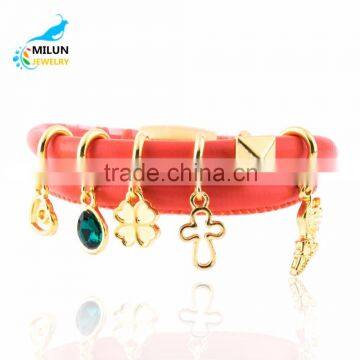 Red Endless Leather Bracelet Gold Plating Cross Shaped Charms Bracelets