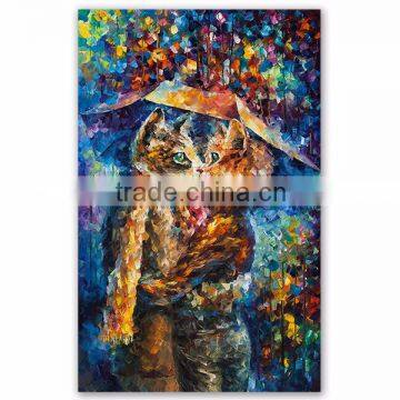Wall Art Canvas Thick Painted Oil Paintings of Cat Kiss Knife Painting
