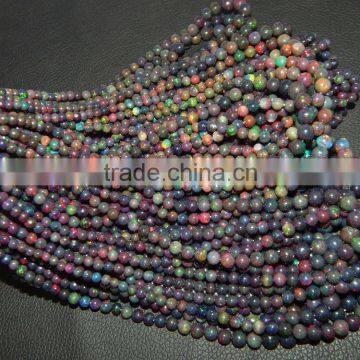 Natural Black Ethiopian Opal Round Beads