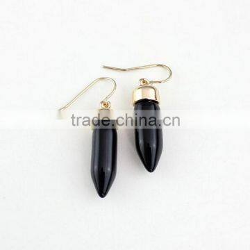 Cheap Jewelry Black Bullet Glass Gold Plated Fishook Stick Dangle Earring For Women