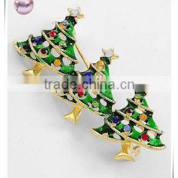 Gold Tone / Green Epoxy & Multi Color Rhinestone / Lead&nickel Compliant / Christmas / X-mas Tree Brooch