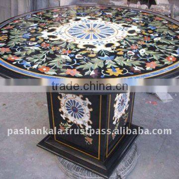 Black Inlaid Stone Marble Coffee Table With Same Inlay Base