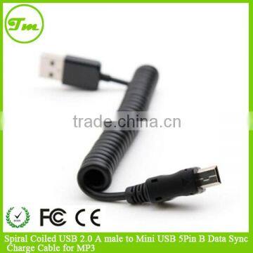 Spiral Coiled USB 2.0 A male to Mini USB 5Pin B Data Sync Charge Cable for MP3
