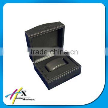 Custom black pu leather cover arc shape wooden single watch box