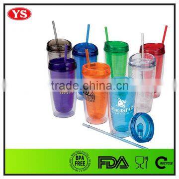 Personalized Colorful Plastic insulated water tumbler with lid and straw