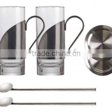 Stainless steel and glass irish coffee cup set