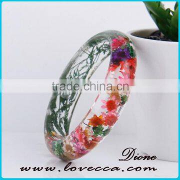 Wedding jewelry customized flower resin bracelet with dried fresh bangles