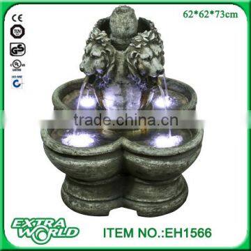 32" sandstone grey lion head outdoor waterfall fountain