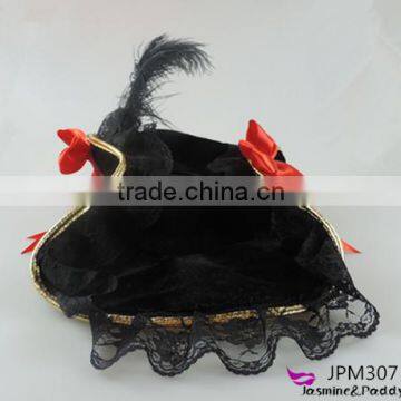 Pirate hat pirate of the Caribbean hat with bow black feather black lace