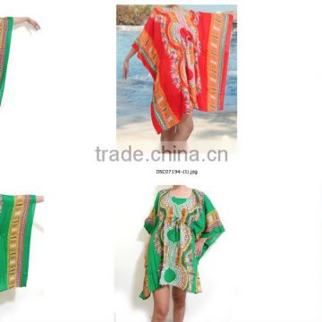 thai rayon HIPPIE BOHO music festival african dashiki hip kimono resort wear MAXI DRESS cover up tunic kaftan gypsy short dress