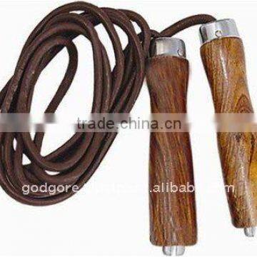 Body Building Wodden Handle Leather Sports Skipping Rope