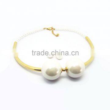 New design gold plate heavy pearl pendant necklace set