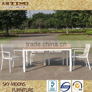 Coated Aluminum dining table and chair, Ferrari Batyline Sling Fabric chair with teak wood table(TS-C001)