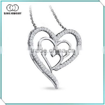 Exquisite Clear cz three heart pendant