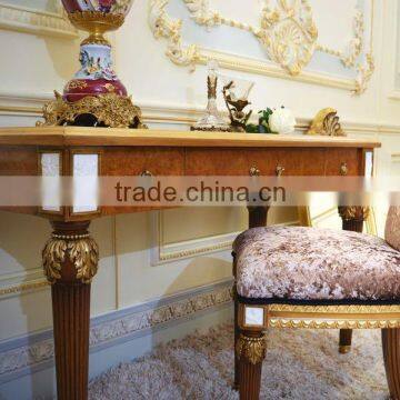 French Antique Bedroom Furniture Wooden Carved Nightstand/ Vintage Brown Bedside Table With Golden Carving photo-6