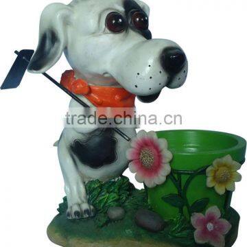 Resin Lovely Dog With Flower Pot Garden Figurine