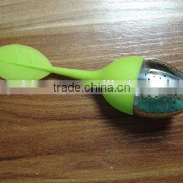 Stainless Steel Tea Infuser Strainer With Green Silicone Leaf Lid photo-6