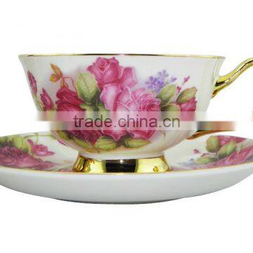 2014 Hot Product 200ml Bone China European Style Flower Pattern Coffee Cup with Saucer Set for hotel