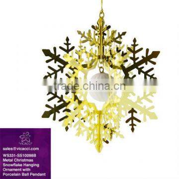 Hot Sale Metal Christmas Snowflake Hanging Ornament Stand with Porcelain Ball Pendant WS331-SS10098B