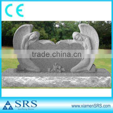 Grey granite angel carved headstone