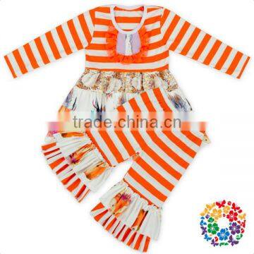 Organ Kids Wholesale Winter Clothes Pumpkin Girls Ruffle Outfits Cotton Stripe Baby Girl Clothing Set photo-5