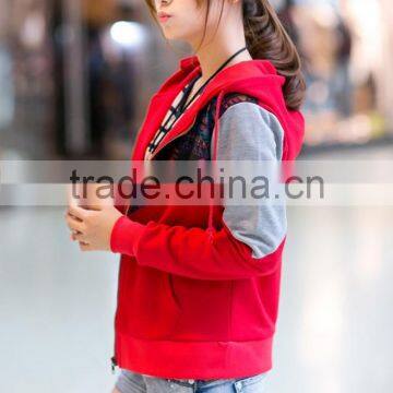 Women Cotton Splicing Printed Zipper Bomber Jacket With Hood photo-2