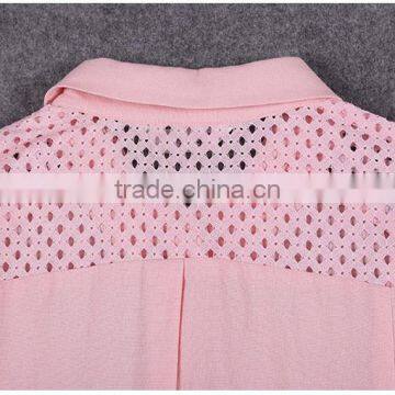 Beautiful Cutwork Blouse 2015 Trendy Pink Women Chiffon Blouse photo-6