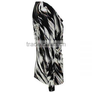 OEM Factory Cowl Neck Long Sleeve Stretchy Cotton Jersey Ladies Knitted White Black Leopard Printed Blouse photo-2