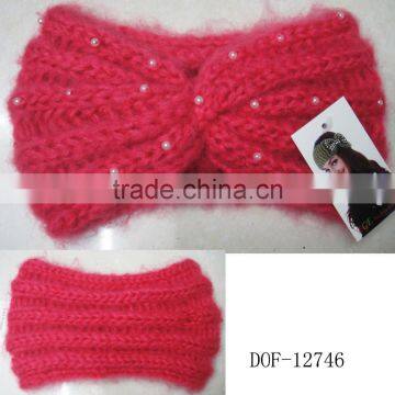 Fashion Hot popular pearl crochet mohair headband for winter