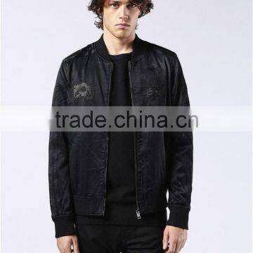 MGOO New Arrival Black Bomber Jackets For Men Long Sleeves Embroidery Tops Zip Up Winter Coat photo-2