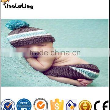 Colorful Knitted woolen Crochet Baby Hat with ball top selling for new born baby photography props