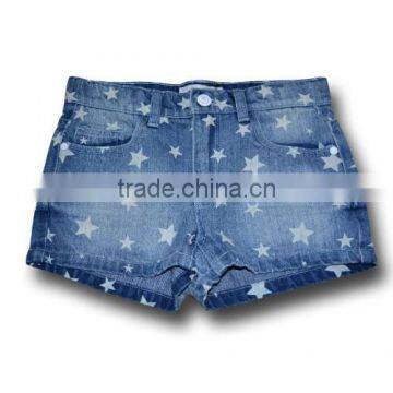 girls blue washed jeans shorts with star print