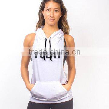 Women's 100% Polyester Dry Fit Racerback Muscle Hoodie Stringer Tank Top Gym Stringer Hoodie Bodybuilding Deep Cut Hoodie Top