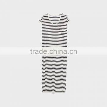 Ladies Stripe Dress Shortsleeve Maxi Dress photo-4