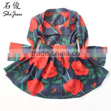 ShiJ 2016 New Design Rose Print Long Girls Kid Jacket