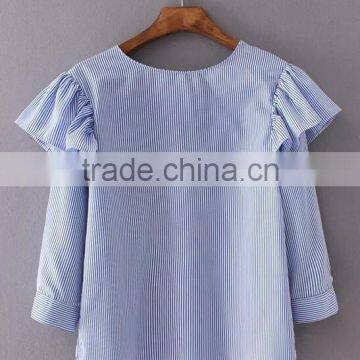 Runwaylover EY2388B 2017 New Style Ladies Fashion Falbala Stripe Blouse photo-5