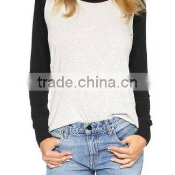 classic baseball tee shirt with contrast raglan long sleeves and Ribbed crew neckline