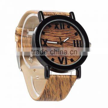 2017 Classical Fashion Round Brown Leather Unisex Wood Watch