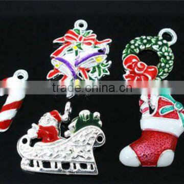 10 PCs Mixed Silver Plated Enamel Christmas Lots Charms Pendants