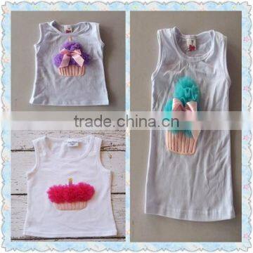 Fancy Toddler Plain Organic Cotton Cupcake Printed Sleevless Birthday T-shirts Wholesale Plain Vintage T-shirts
