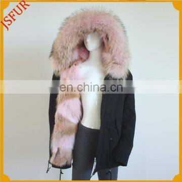 Jsfur Wholesale Women Winter Fur Clothes Black Parka