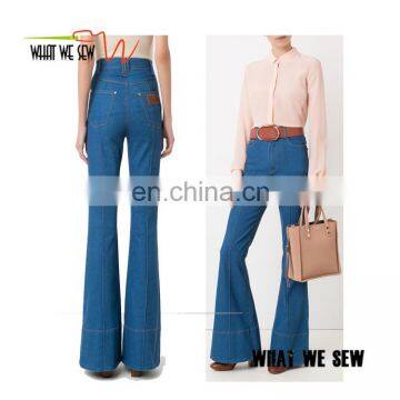 Blue cotton high-waisted wholesale women flared jeans