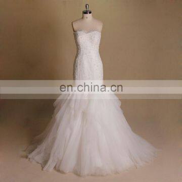 Charming Strapless Sweet Heart Lace Beaded Wedding Dress Ruffled Tulle Bottom Alibaba Wedding Dress