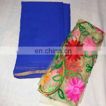 Indian Designer Blue Binny Chiffon Party Wear Saree with Embroidered net blouse