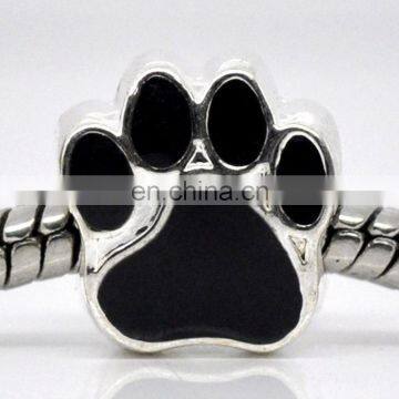 Custom Charm Beads Silver Tone Black Enamel Dog Paw Beads photo-2